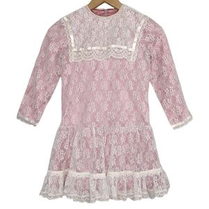 Vintage Gunne Sax Girls Floral Lace Cottagecore Dainty Formal Dress Size 6X